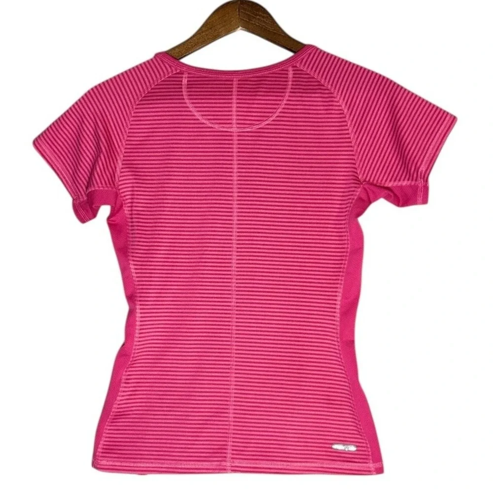 The North Face Womens VaporWick Shirt S Pink Striped Mesh Performance Activewear - Picture 2 of 7